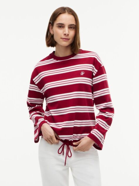 Multi Rugby Stripe Drawstring Long Sleeve T-Shirt  Women
