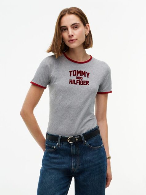 Γκρι Slim T-Shirt Με Varsity Λογότυπο  Γυναίκες