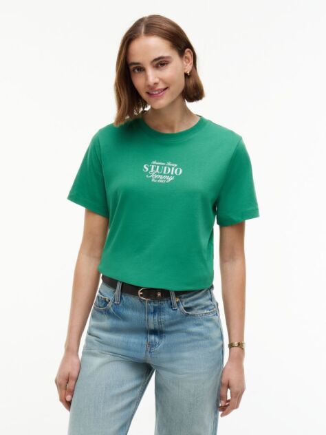 Green Logo Interlock Knit Crew Neck T-Shirt  Women