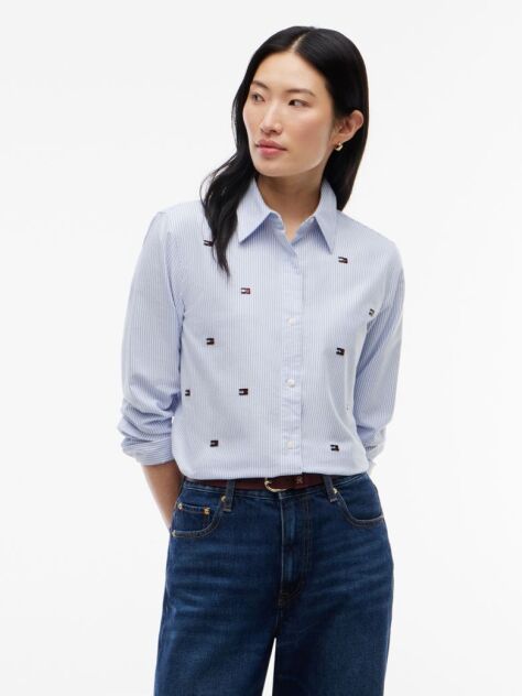 Blue Regular Fit Embellished Crest Oxford Shirt  Women