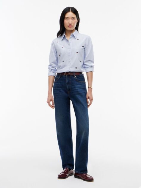 Blue Regular Fit Embellished Crest Oxford Shirt  Women