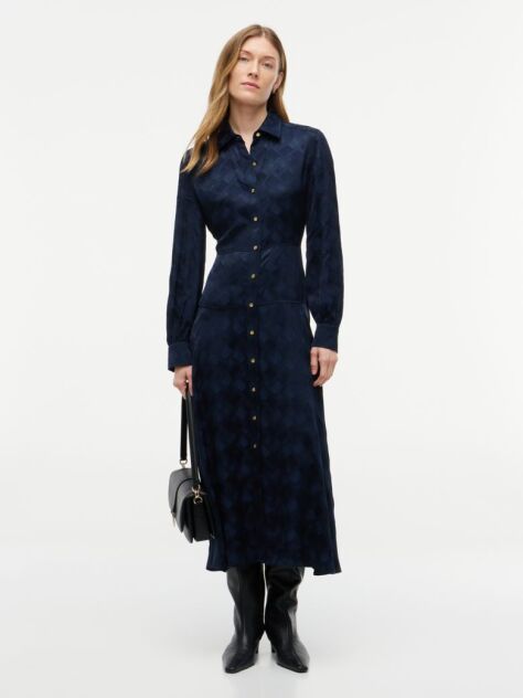 Blue Jacquard Midi Shirt Dress  Women