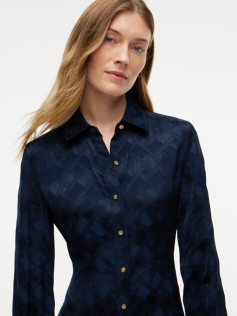 Blue Jacquard Midi Shirt Dress  Women
