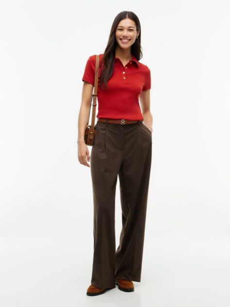 Red Slim Fit Gold-Tone Button Polo Shirt  Women