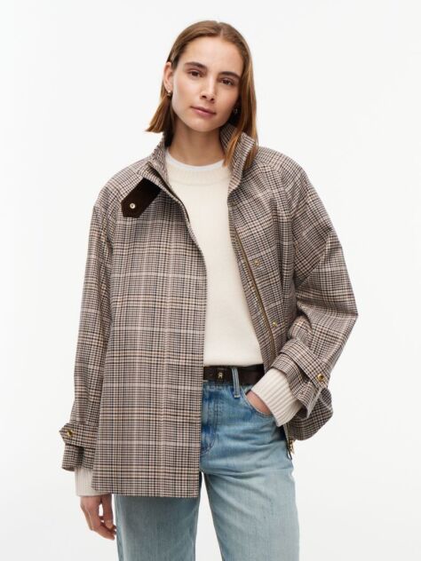 Multi Check Raglan Sleeve Relaxed Cape Coat  Women