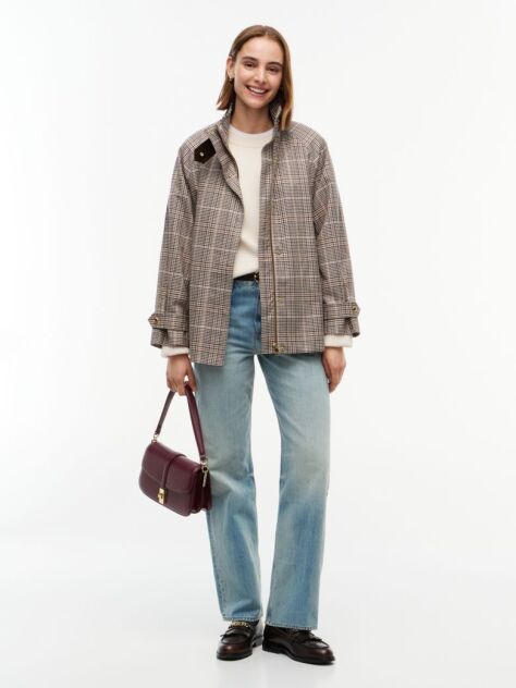 Multi Check Raglan Sleeve Relaxed Cape Coat  Women