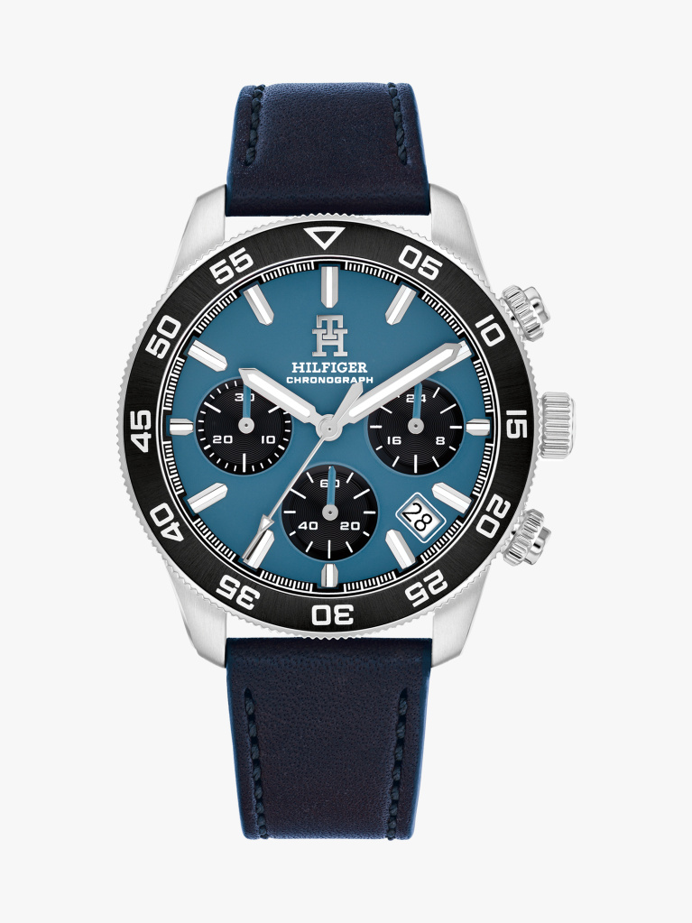 Blue Blue Leather Strap Chronograph Watch  Men