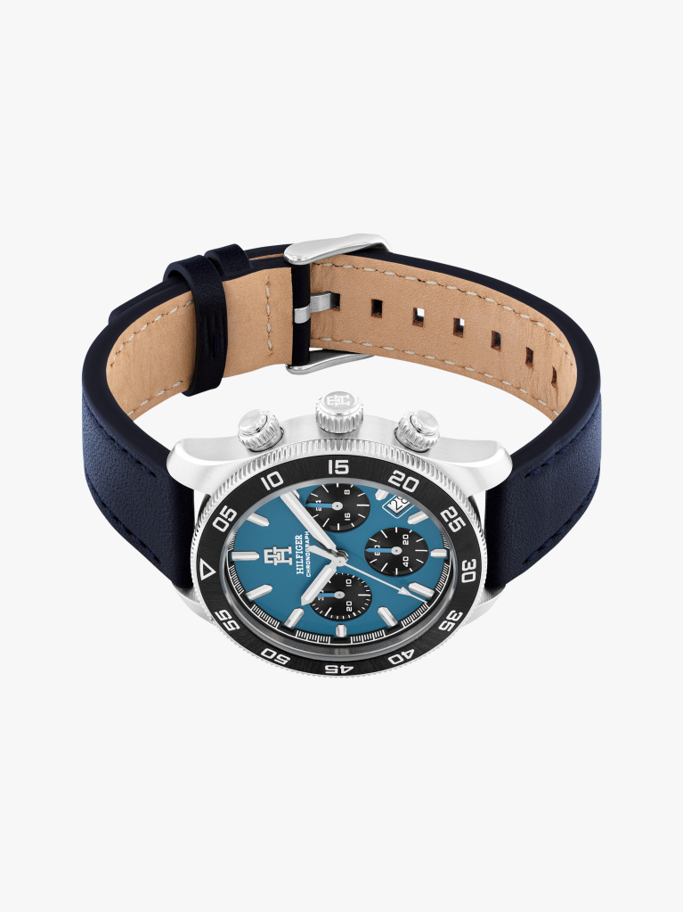 Blue Blue Leather Strap Chronograph Watch  Men