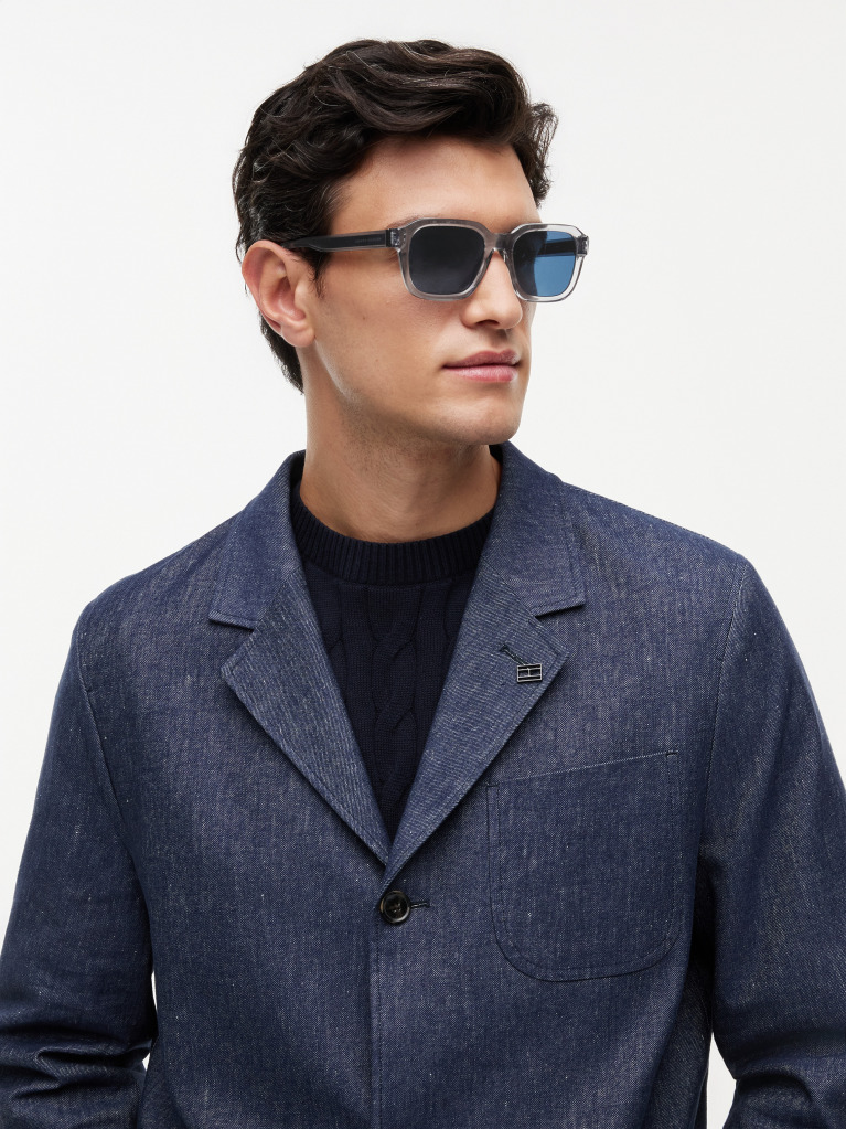 Grey Signature Tip Square Sunglasses  Men