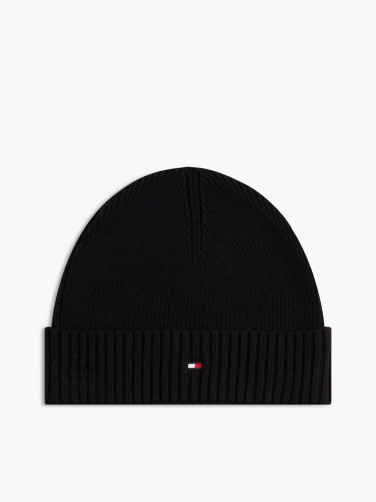 Black Hilfiger Flag Beanie With Cashmere  Men