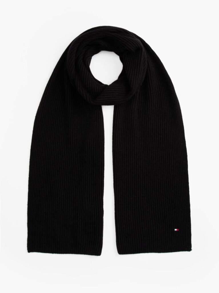 Black Hilfiger Flag Embroidery Scarf with Cashmere  Men