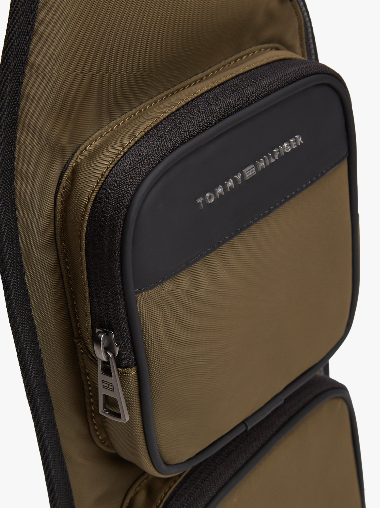 Green Metal Logo Sling Backpack  Men