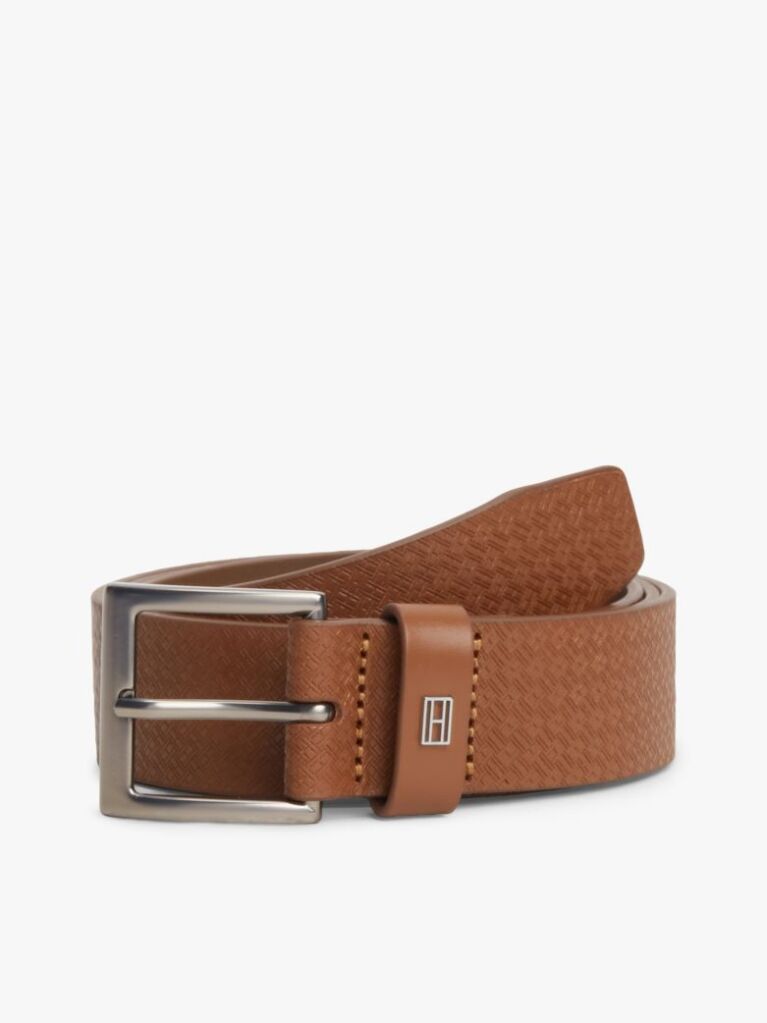 Brown Flag Print Square Buckle Leather Belt  Men