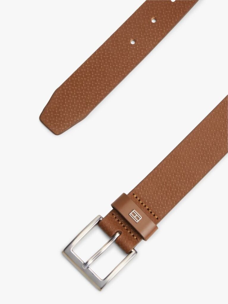 Brown Flag Print Square Buckle Leather Belt  Men