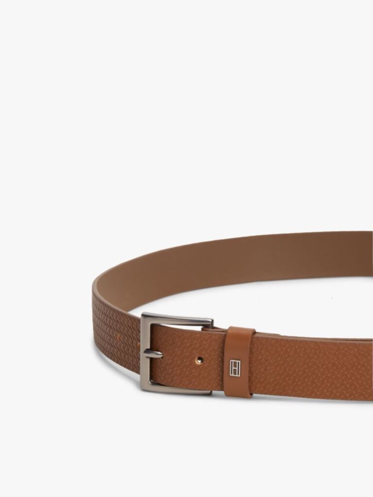 Brown Flag Print Square Buckle Leather Belt  Men