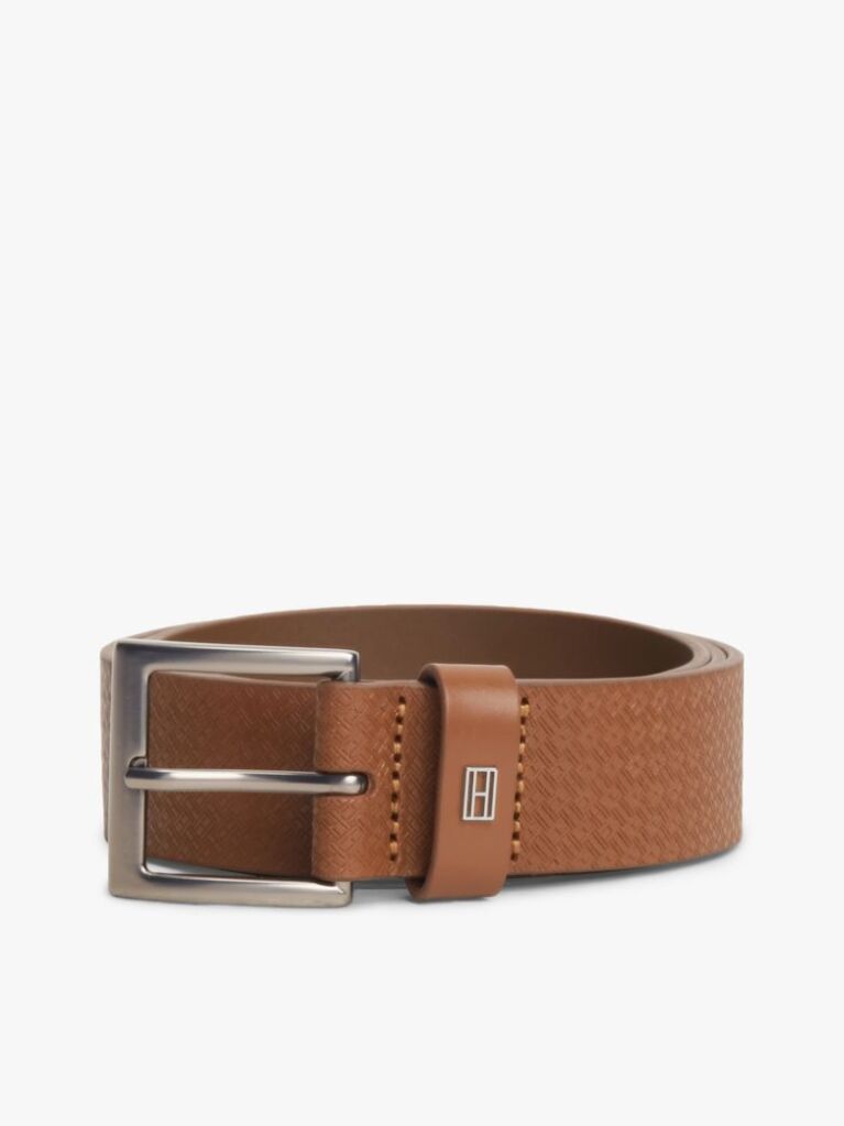 Brown Flag Print Square Buckle Leather Belt  Men