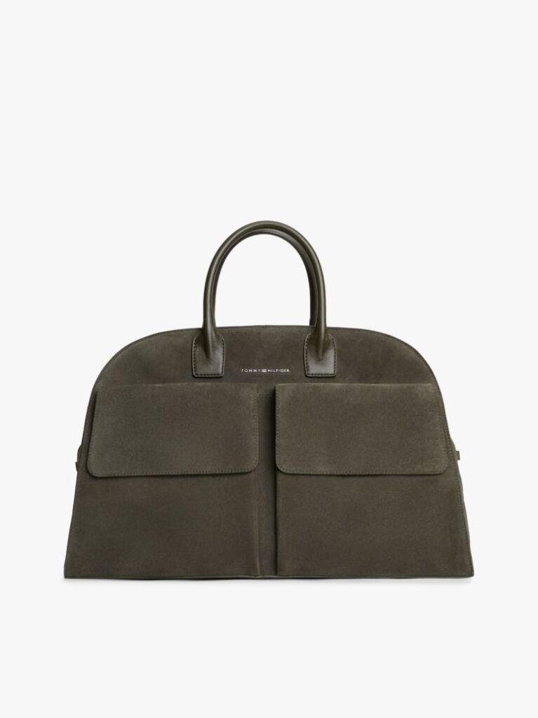 Green Metal Logo Suede Duffel Bag  Men