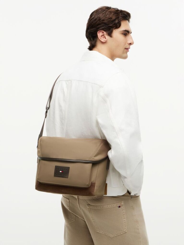 Brown Heritage Logo Patch Crossbody Satchel  Men