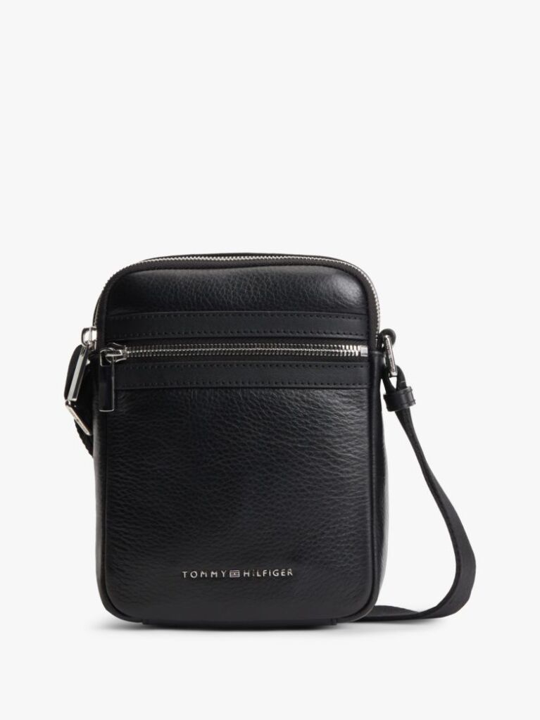 Black TH Business Leather Crossbody Reporter Bag  Men