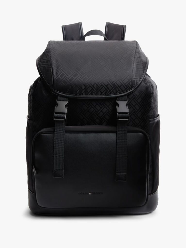 Black Textile Flag Jacquard Flap Backpack  Men