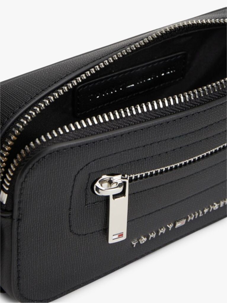 Black Modern Metal Logo Crossbody Bag  Men