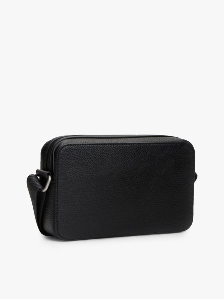 Black Signature Tape Plaque Crossbody Reporter Bag  Men