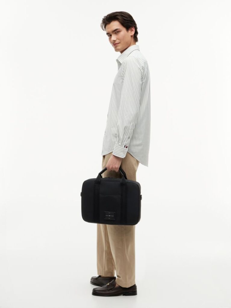 Black Textile Logo Patch Laptop Bag  Men