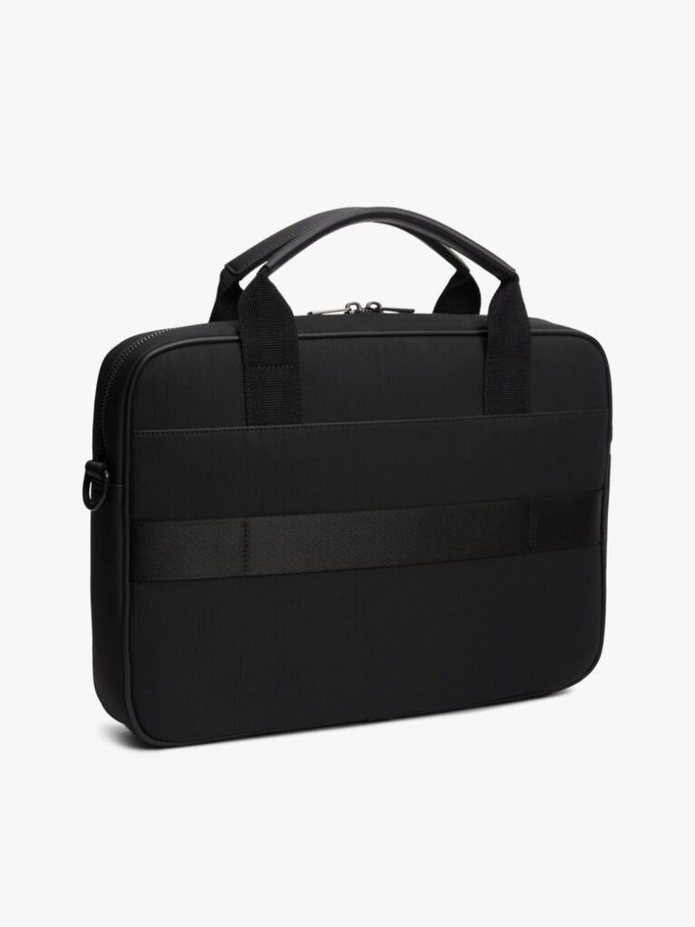 Black Textile Logo Patch Laptop Bag  Men