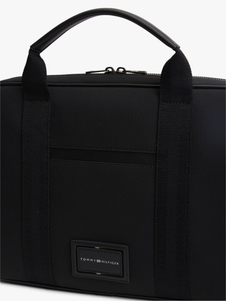 Black Textile Logo Patch Laptop Bag  Men