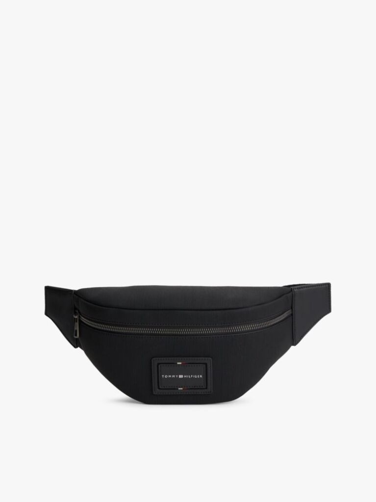 Black Logo Patch Textured Bum Bag  Men