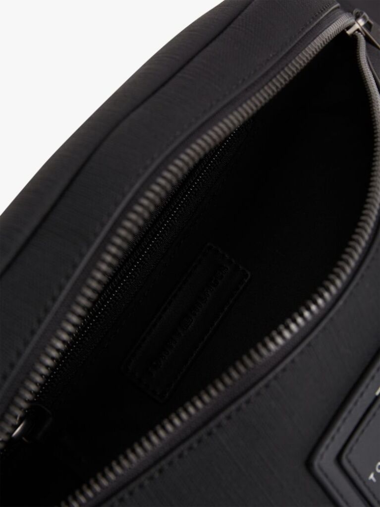 Black Logo Patch Textured Bum Bag  Men