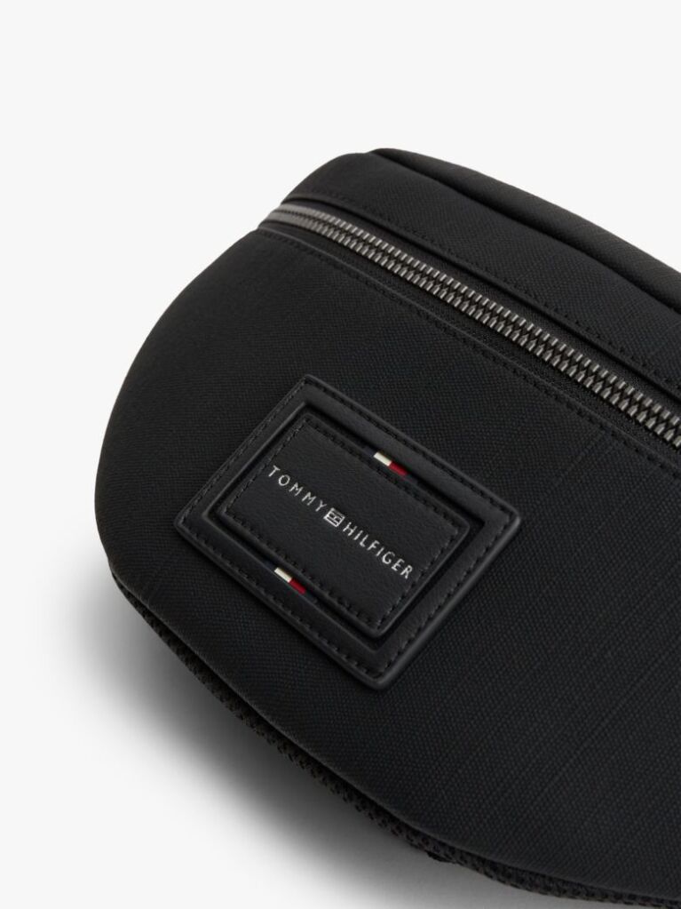 Black Logo Patch Textured Bum Bag  Men
