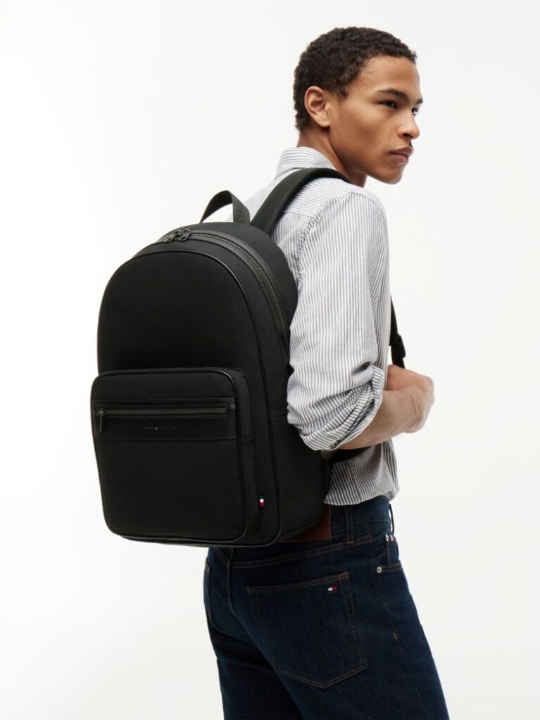 Black Logo Double Zip Dome Backpack  Men