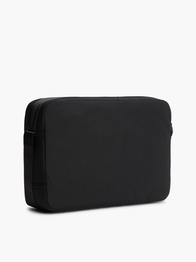 Black Logo Mixed Texture Crossbody Messenger Bag  Men