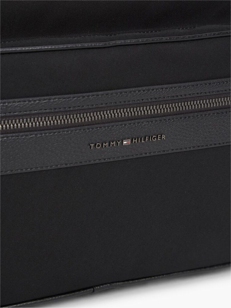 Black Logo Mixed Texture Crossbody Messenger Bag  Men