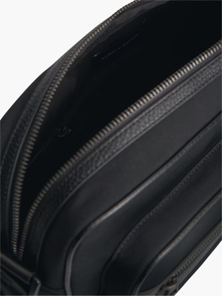 Black Logo Mixed Texture Crossbody Messenger Bag  Men