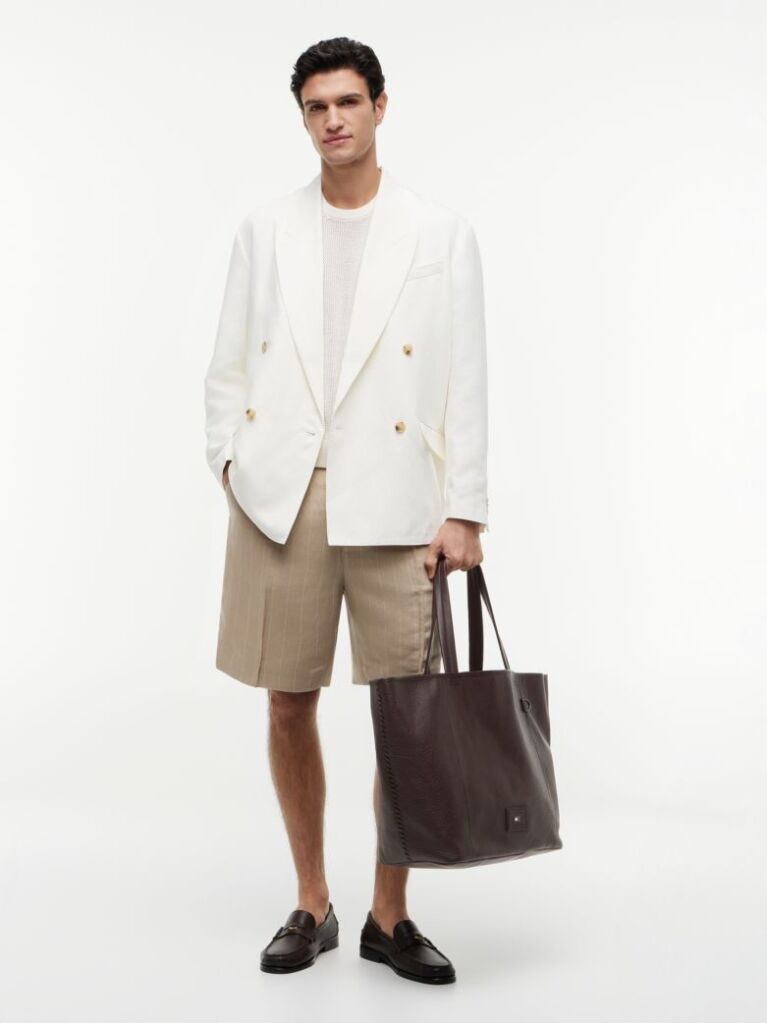 Brown Logo Patch Leather Tote Bag  Men