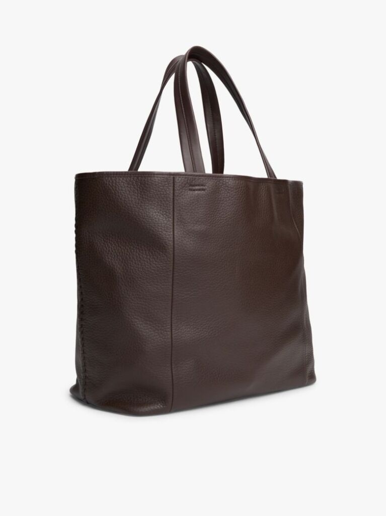 Brown Logo Patch Leather Tote Bag  Men