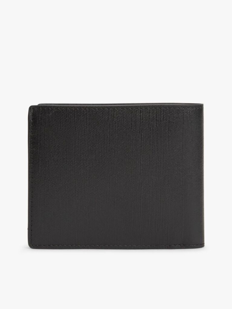 Black Leather Caviar Grain Bifold Wallet  Men