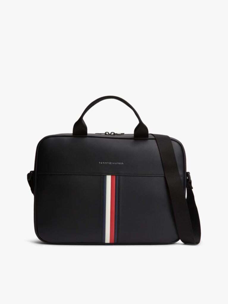 Black Signature Tape Crossbody Laptop Bag  Men