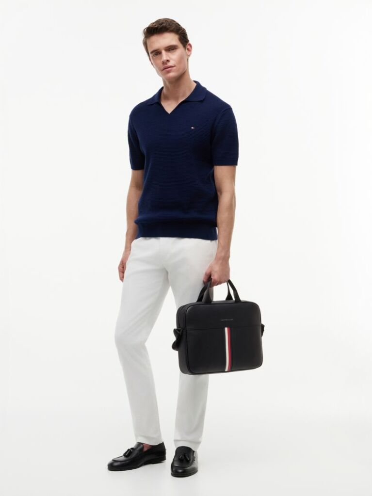 Black Signature Tape Crossbody Laptop Bag  Men