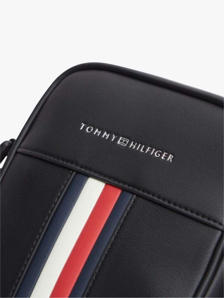 Black Signature Tape Crossbody Reporter Bag  Men