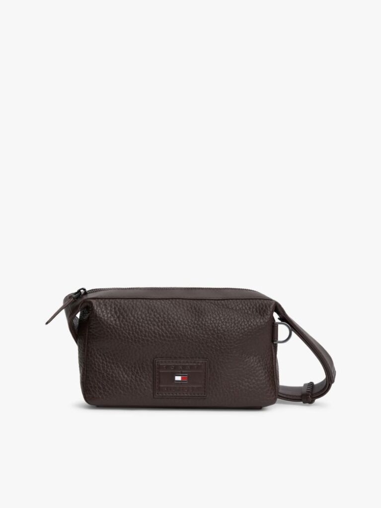 Brown Logo Leather Crossbody Camera Bag  Men