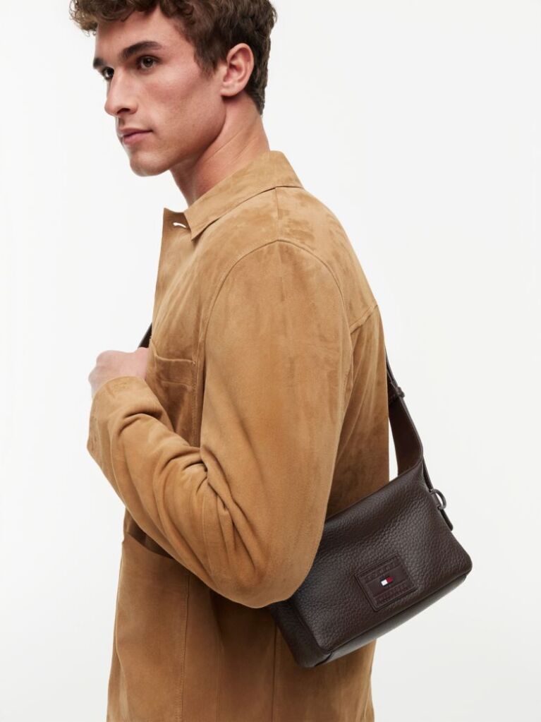 Brown Logo Leather Crossbody Camera Bag  Men