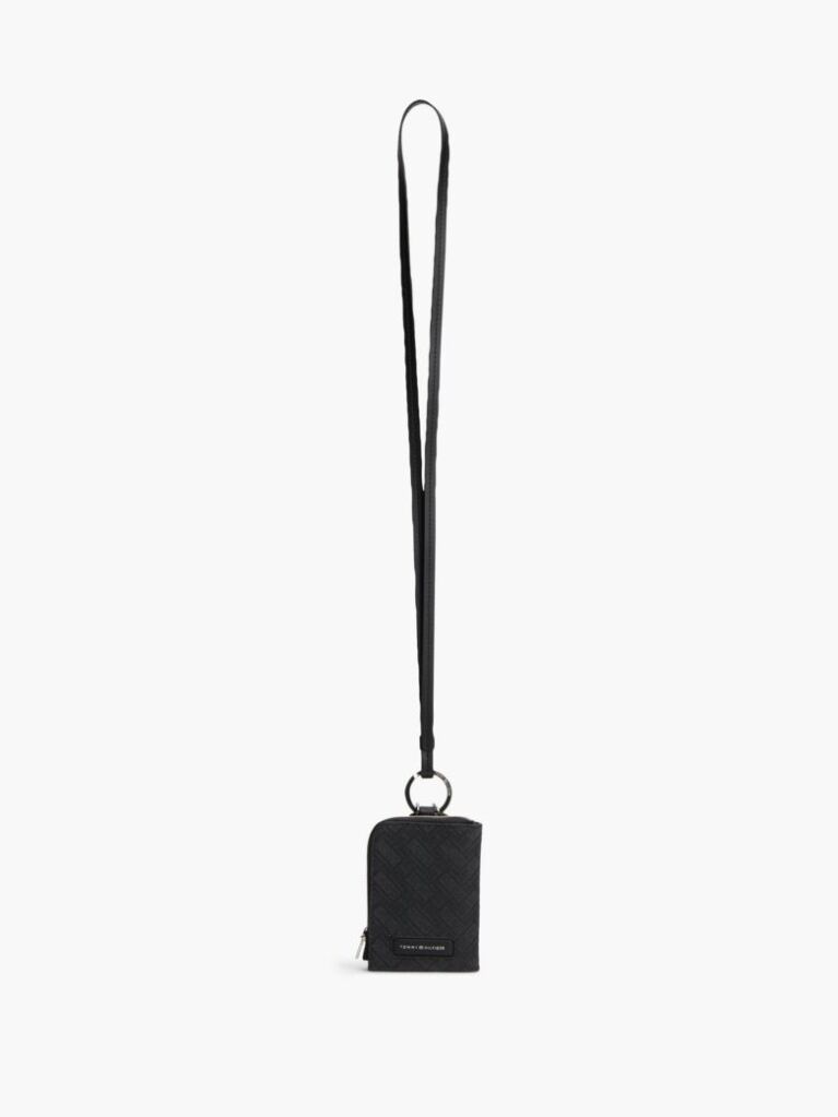 Black Modern Flag Embossed Leather Lanyard Wallet  Men