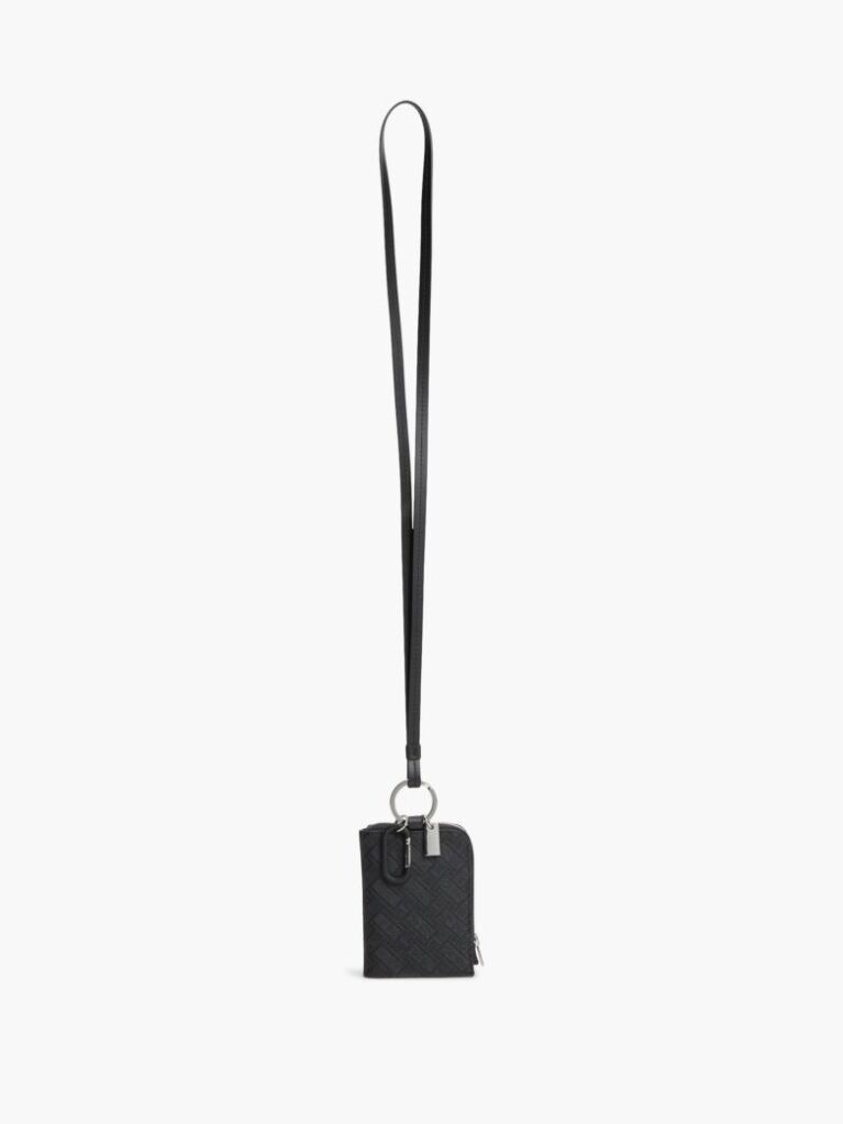 Black Modern Flag Embossed Leather Lanyard Wallet  Men