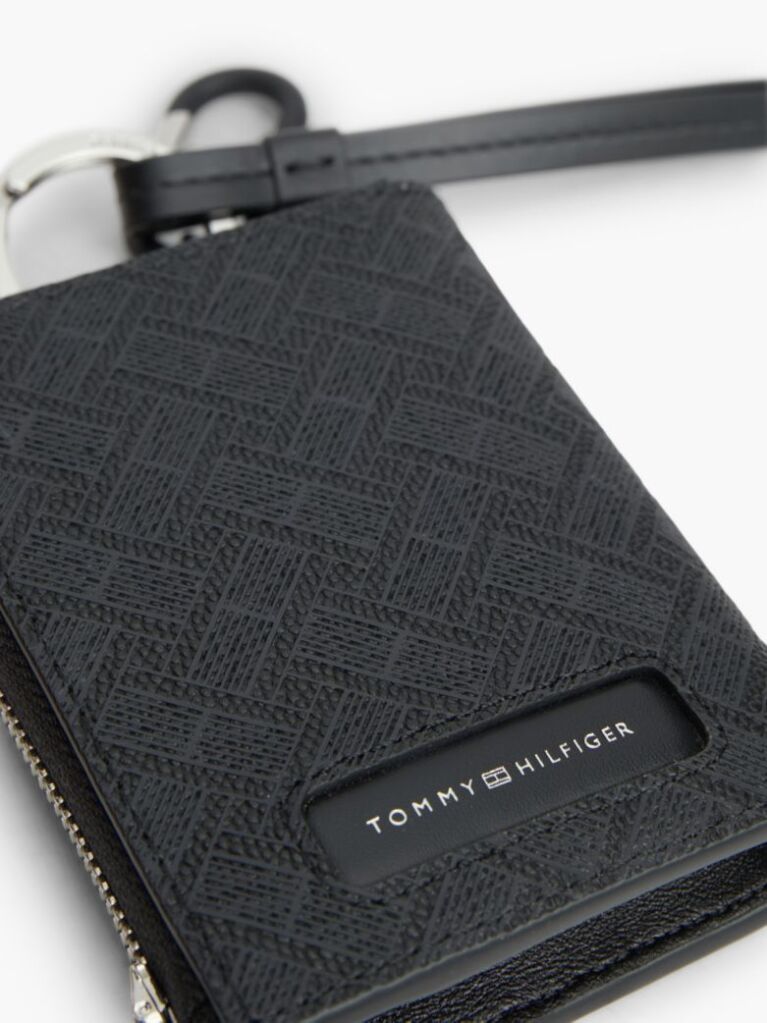 Black Modern Flag Embossed Leather Lanyard Wallet  Men