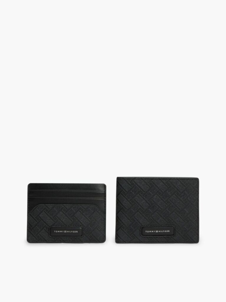 Black TH Monogram Leather Wallet And Card Holder Gift Box  Men