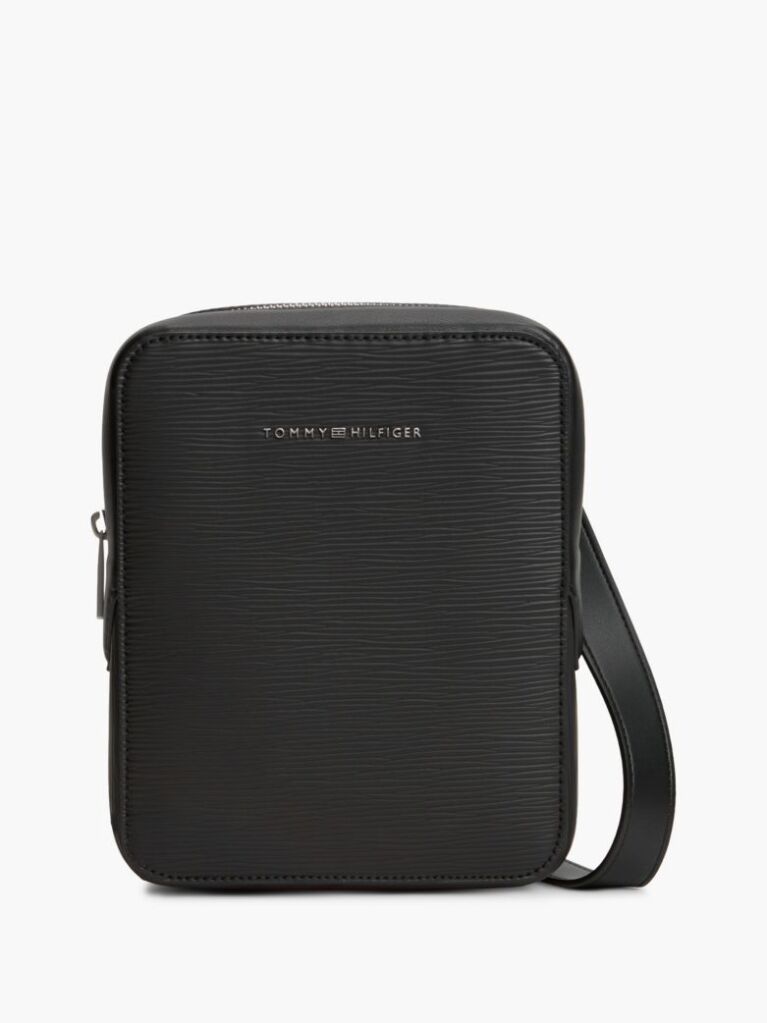 Black TH Business Textured Crossbody Reporter Bag  Men