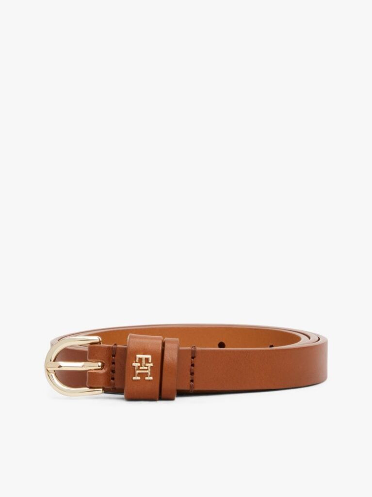 Brown Essential TH Monogram Leather Belt  Women